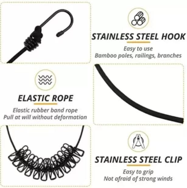 Diyar Mart™ Cloth Drying Rope with Hooks