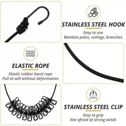 Diyar Mart™ Cloth Drying Rope with Hooks